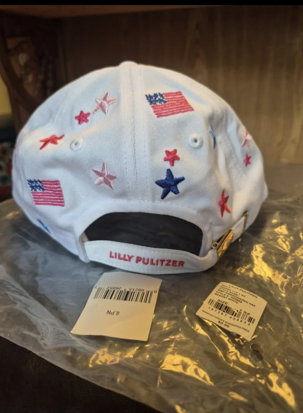 Lilly Pulitzer Resort White Embroidered Stars & Stripes Baseball Cap